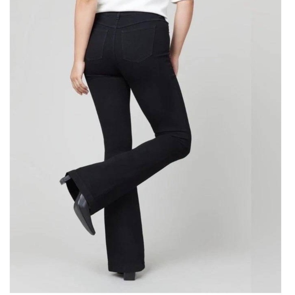 Spanx Flare Jeans Clean Black High Rise Pull On Stretch Denim 20326R Womens L - Picture 2 of 13